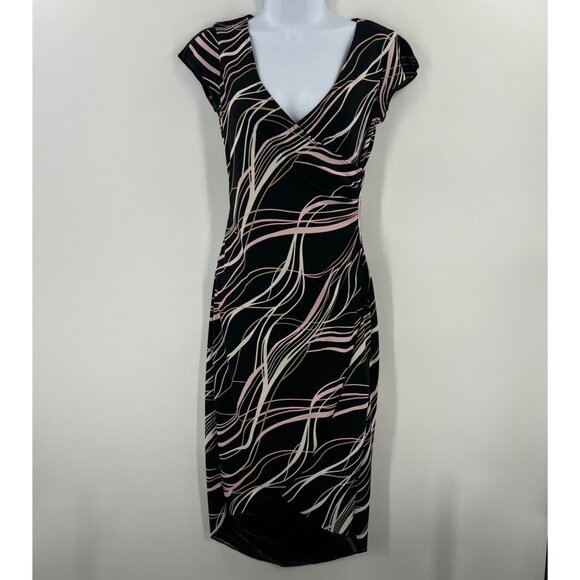 B. Smart Y2K Juniors 3/4 Midi Dress Black Pink Abstract Swirl Bodycon Party - Picture 13 of 13